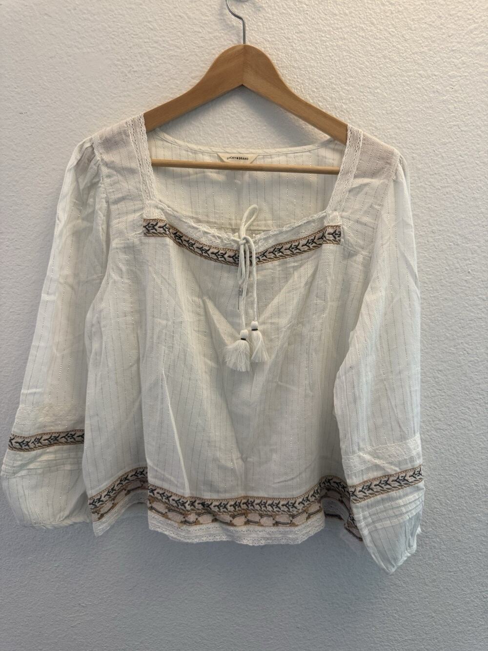 Lucky Brand NWT Embroidered Square Neck Peasant L